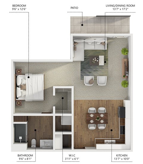 Floor plan for studio, 1 bath, 674 sqft